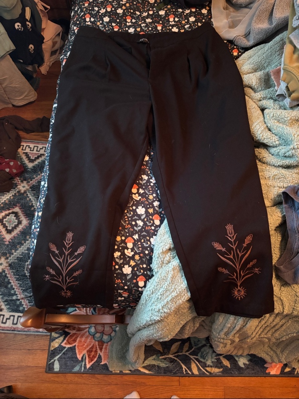 Black Floral Embroidered trousers